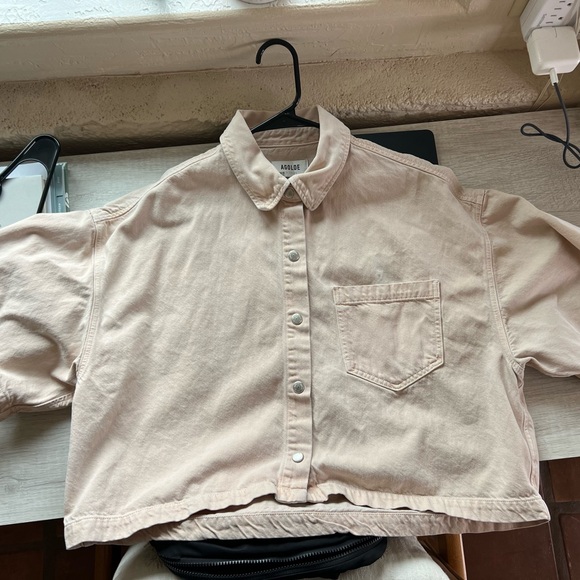 Adore Beige Cropped Button-Up Shirt - Picture 1 of 5
